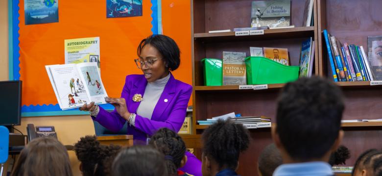 Minister Lightbourne reads to Prospect Primary students for World Book Day